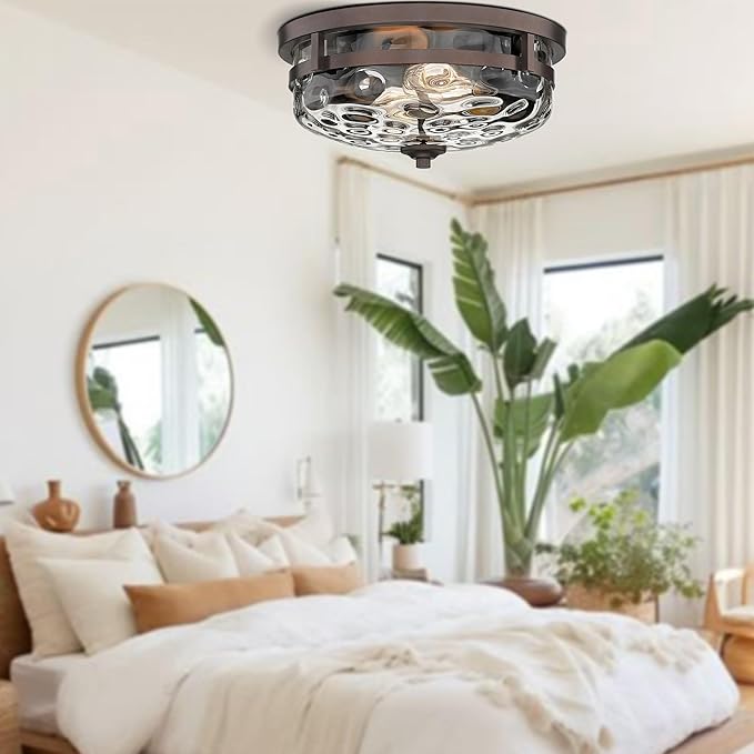 Flush Mount Ceiling Lights, 1 Pack Farmhouse Close to Ceiling Light, Entrance Ceiling Light Industrial Ceiling Lighting Fixture for Kitchen Hallway Living Room Stairwell (Oil Rubbed Bronze)