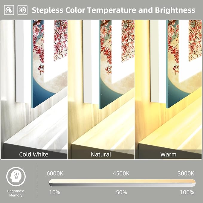 LED Mirror for Bathroom, 72x40 Inch Backlit + Front Lighted Bathroom Vanity Mirror with Lights for Wall, Double Light Strips, 3 Colors, Shatter-Proof, Anti-Fog and Brightness Memory