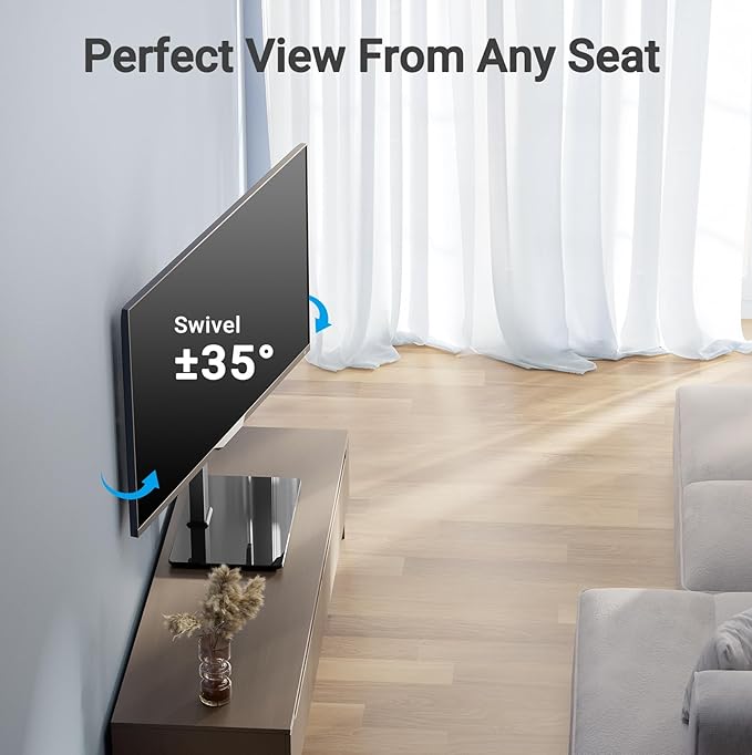 PERLESMITH Universal Swivel TV Stand Mount for 37-80 Inch LCD OLED Flat/Curved Screen TVs-Height Adjustable Table Top TV Stand/Base with Wire Management,VESA 600x400mm up to 99lbs,PSTVS35