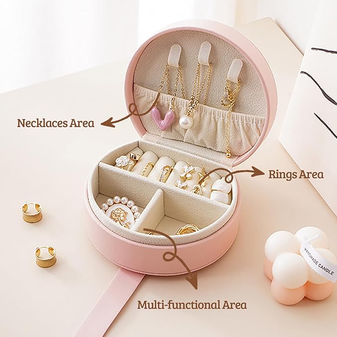 Personalized Travel Jewelry Case, Custom Leather Customized Jewelry Organizer Box w/Name & Birth Flower Month - Birthday Gifts for Women Mom Jewelry Travel Case