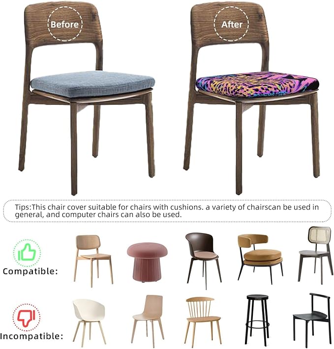 Seat Covers for Dining Room Chairsset of Set of 4, Colorful Pink Leopard Camouflage Stretch Chair Seat Covers Cushion Slipcovers for Kitchen Office