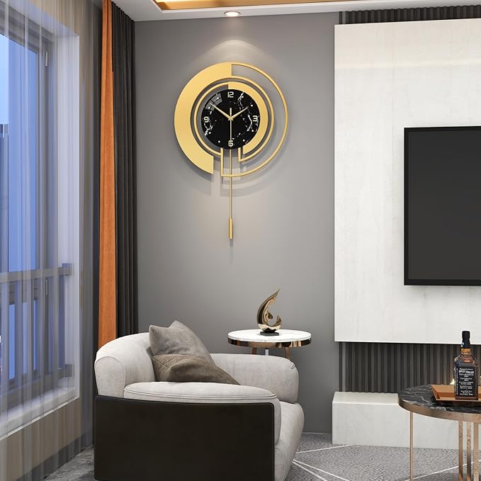 FLEBLE Wall Clock,Decorative Wall Clocks Pendulum,Silent Quality Quartz Wall Clock Battery Operated,Large Clock for Living Room,Kitchen,Home,Bathroom,Bedroom Wall Decor,15x24 inches