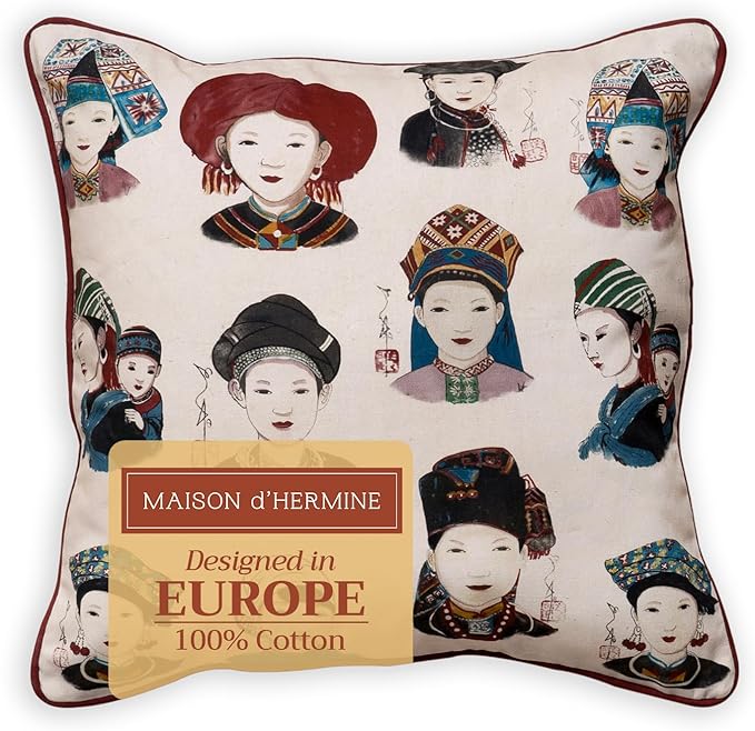 Maison d' Hermine Decorative Pillow Covers 18 x 18 Inch Square 100% Cotton Throw Pillow Covers with Invisible Zipper Cushion Case for Living Room Couch, Chair, Sofas, Bedroom, Home (Pupeo People)