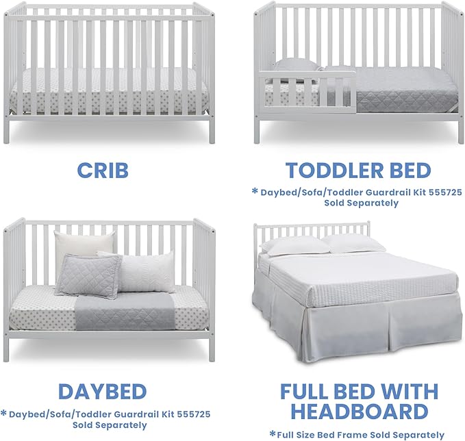 Delta Children Heartland 4-in-1 Convertible Crib - Greenguard Gold Certified, Bianca White