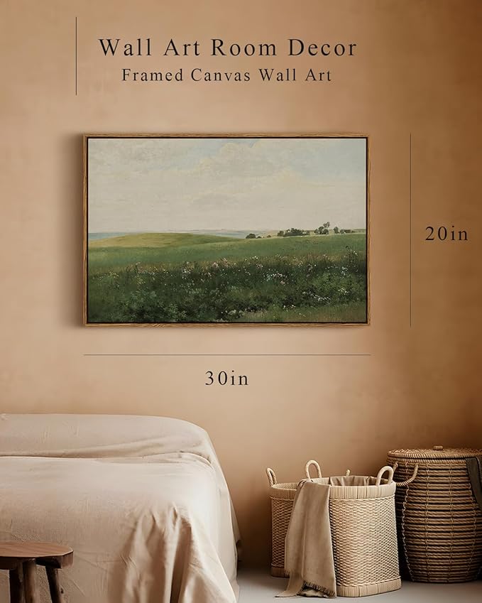 InSimSea Framed Canvas Wall Art Vintage Decor, Farmhouse Decor, Vast Grassland Landscape Paintings, Large Prints, Scenery Wall Decoration for Living Room Bedroom Bathroom Home Decor, 20"x30"