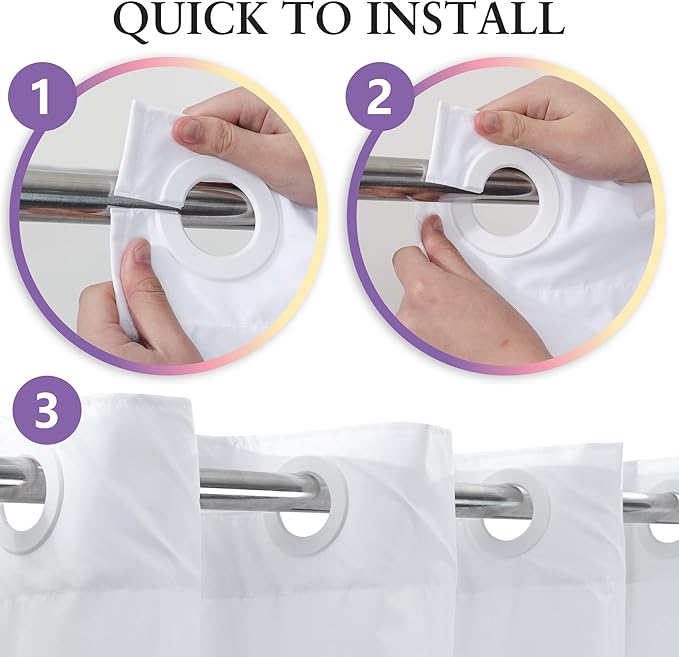 Extra Long No Hook Shower Curtain TPU Lining & No Required Liner, 71" x 86"(84") Hotel Fabric Shower Curtain for Bathroom, Bottom Magnets & Waterproof, White, 71x86