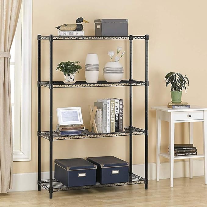 4 Tier Shelving Unit NSF Wire Shelf Metal Large Storage Shelves Heavy Duty Height Adjustable Commercial Grade Steel Utility Layer Shelf Rack Organizer 1000 LBS Capacity -14x36x54,Black