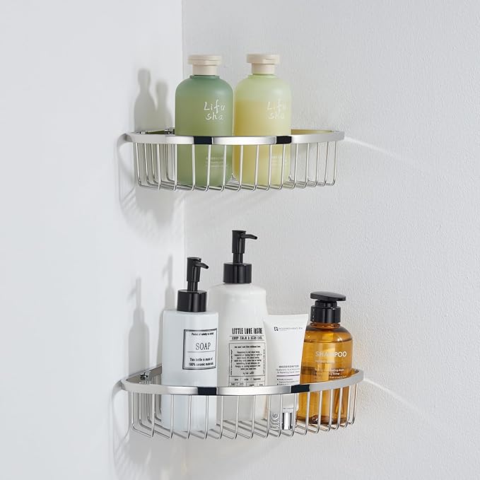 Corner Shower Caddy Basket - Stainless Steel Bathroom Shower Shelf/Organizer for Shower Storage - Sturdy Wall Corner Rack - Chrome set of 2