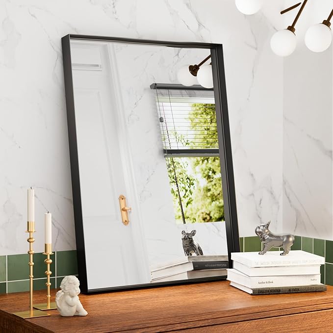 32”x 24” Black Bathroom Mirrors for Over Sink, Rectangle Mirror, Modern Farmhouse Decor, Metal Framed, Tempered Glass, Vanity Mirrors for Wall Mounted (Horizontal/Vertical)