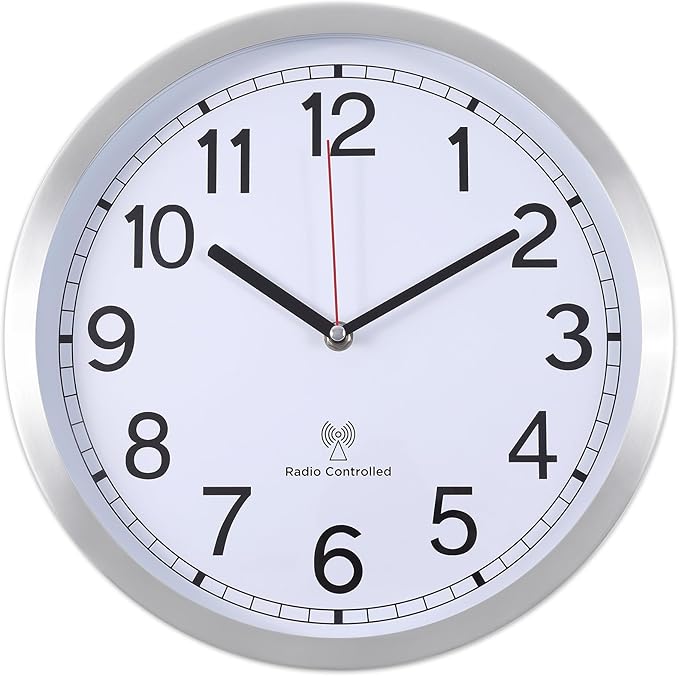 Atomic Analog Wall Clock, 12Inch Radio Controlled Sets Automatically Wall Clock Decorative for Living Room Office School