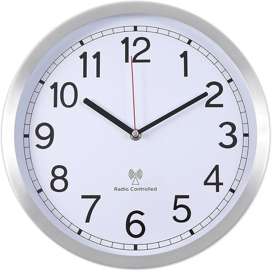 Atomic Analog Wall Clock, 12Inch Radio Controlled Sets Automatically Wall Clock Decorative for Living Room Office School