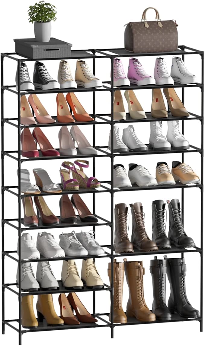TY ARTS & CULTURE 9-Tier Metal Shoes Rack, Black, 34.6"L x 10.2"W x 56.3"H