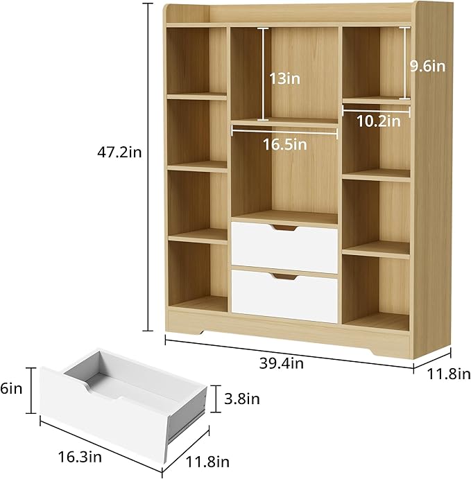 Cozy Castle Kids Bookshelf with Storage, Toy Storage Organizer with 2 Drawers and 10 Cubes 4-Tier Bookcase for Bedroom, Playroom, Hallway, Living Room(Oak & White)