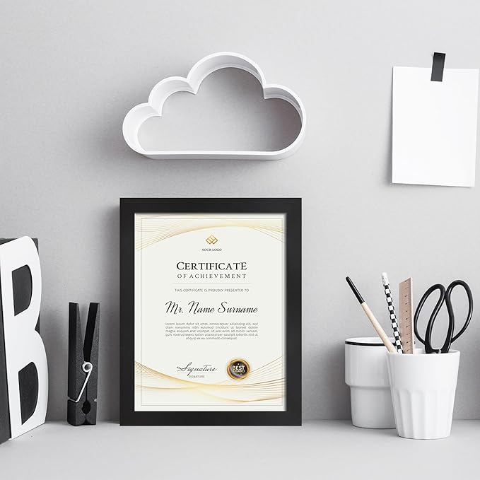 8.5x11 Picture Frame set of 6, Multi Certificate 8.5 by 11 Picture Frames Bulk, Document Diploma Award Frame for Wall Hanging or Tabletop Display, Black