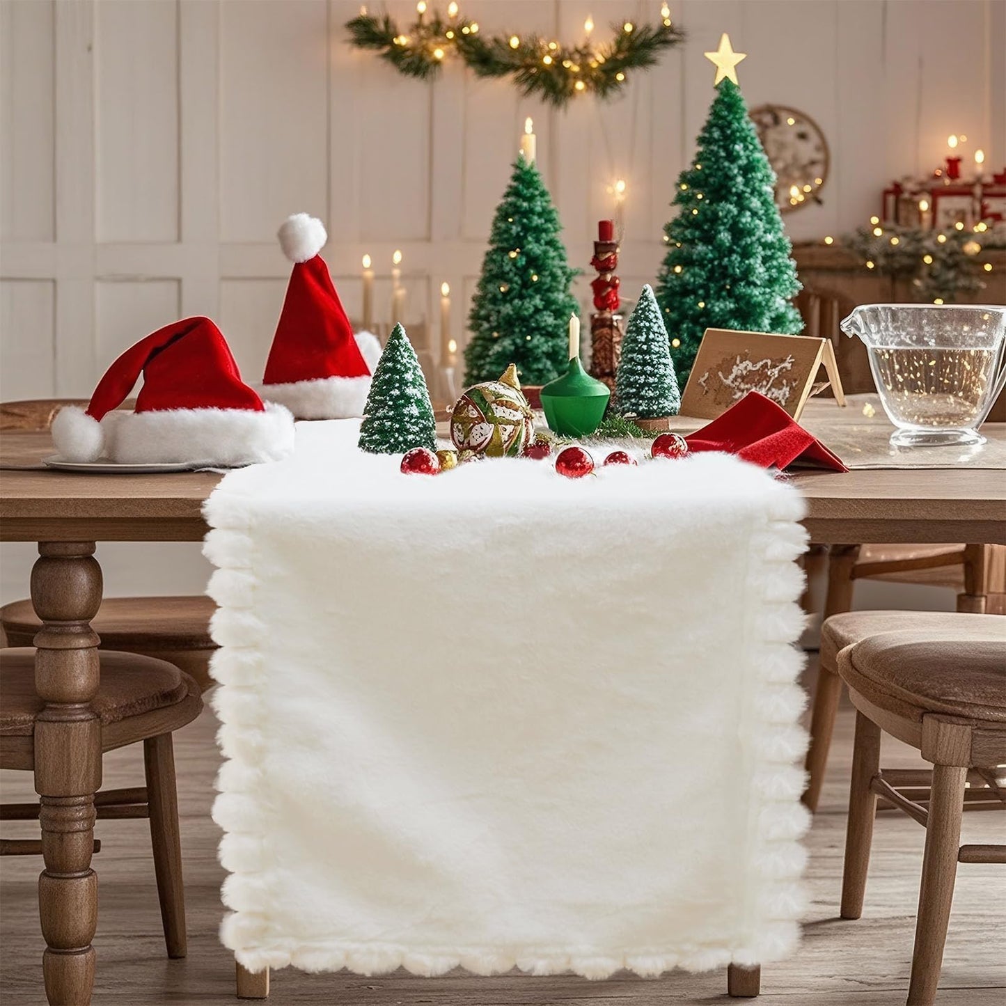 Baccessor White Faux Fur Table Runner, Thanksgiving Christmas Winter Fluffy Table Runner Home Kitchen Dinning Coffee Table Center Dressing Dresser Cover Party Indoor Decor 13x72 Inch