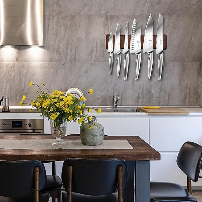 DDF iohEF Knife Set with Knife Strip, 8 Piece Professional Kitchen Knife Set, Japanese High Carbon Stainless Steel Chef Knives Set with Magnetic Knife Holder for Wall