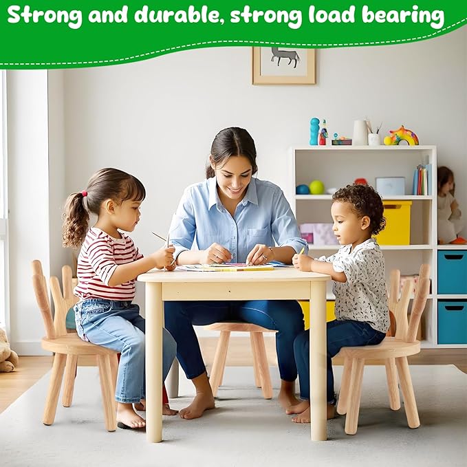 Wooden Step Stool Children Toddler Chair Kids Desk Chair with Non-Slip Foot Mat Wood Wax Oil Craft Sensory Table for Kids Playroom Classroom Boys Girls Age 2+ Size：10" L X 10" W X 18" H (Nature)