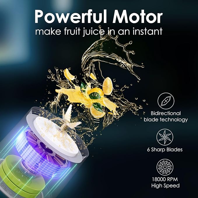 Personal Blender Wireless 24oz Cordless Mini 360 Watt Portable Blender-for Smoothies Freshly Squeezed Juices 6000mAh Self Cleaning and BPA Free Portable Juicer with 6 Sharp Blade Pearl White