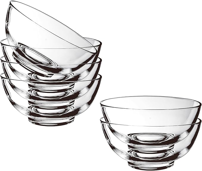 Glass Bowls Set of 6-4.5 Inch Clear Bowls - 8.6 oz Cereal Bowls for Kitchen Prep, Dessert, Ice Cream Toppings, Dips, and Candy Dishes, Dishwasher Microwave and Freezer Safe