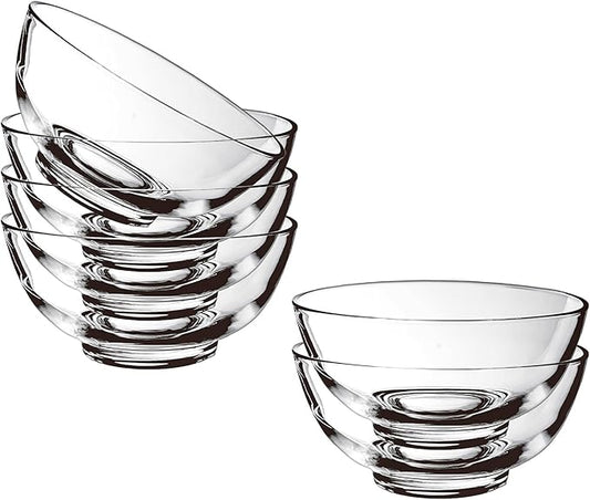 Glass Bowls Set of 6-4.5 Inch Clear Bowls - 8.6 oz Cereal Bowls for Kitchen Prep, Dessert, Ice Cream Toppings, Dips, and Candy Dishes, Dishwasher Microwave and Freezer Safe