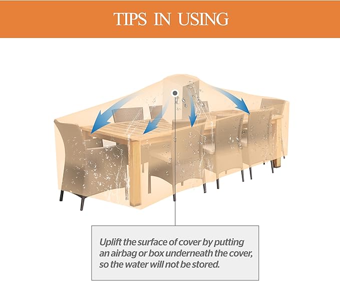 WJ-X3 Rectangle 96 Inches Patio Furniture Cover, Heavy Duty Outside Table Cover, Lawn Furniture Cover Waterproof, High Wind Resistant Design for Winter, Anti-Fading 96W x 64D x 31H Inches, Beige