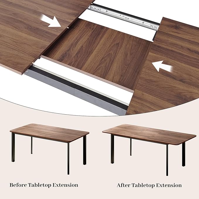 63"- 78.7" Extendable Dining Table, Modern Kitchen Table, Thickened Expandable MDF Wooden Table with Metal Legs for Dining Room, Kitchen, Home
