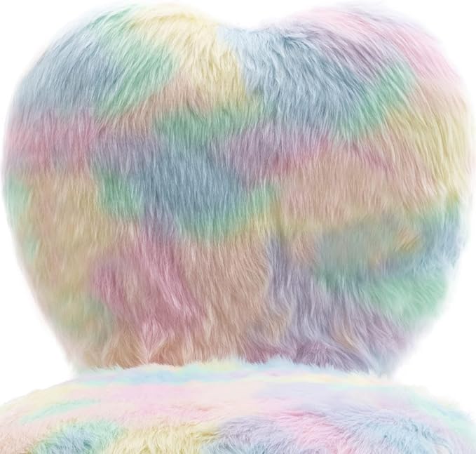 Cute Fuzzy Kids Chair for Teenage Girls Rolling Study Desk Student Chair Furry Computer Task Chair, Adjustable Heart Shaped Reading Vanity Chair for Bedroom, Various
