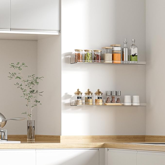 upsimples 2 Pack 23.6x5.5 Inches Acrylic Shelves for Wall Storage, Floating Bookshelves for Kids, Display Shelf Organizer for Bathroom, Bedroom, Living Room, Kitchen, Clear