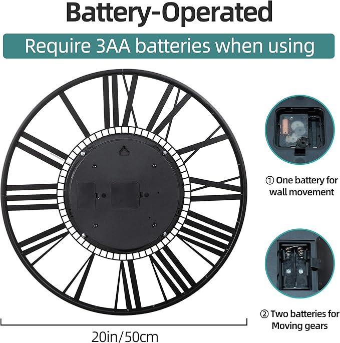 Moving Gear Large Wall Clock 20inch/50cm Bronze, Decorative Wall Clocks for Living Room, Unique Farmhouse Steampunk Metal Wall Clock Decor, Office Wall Clocks