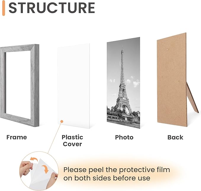 upsimples 10 Pack Picture Frames Collage Wall Decor for Mounting or Tabletop Display, Photo Gallery Frame Set for Family, Multi Sizes Including 8x10, 5x7, 4x6, Gray