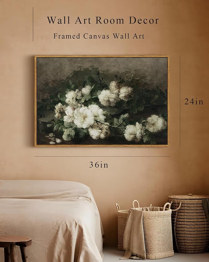 InSimSea Framed Canvas Wall Art Vintage Decor, Home Decor Vintage Flowers Modern Farmhouse Decor, Canvas Wall Art for Living Room, French Country Decor Wall Prints, 24"x36"