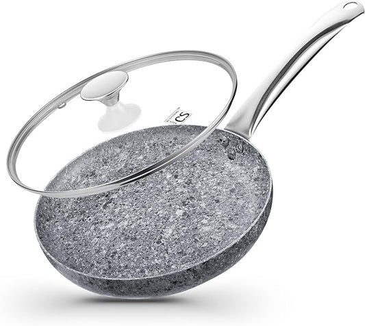 KOCH SYSTEME CS Frying Pan with Lid, 8 Inch Frying Pan with Nonstick Granite Coatings, APEO & PFOA-Free Small Frying Pan with Lid, 8" Granite Skillet with Lid, Nonstick Frying Pan, Oven Safe