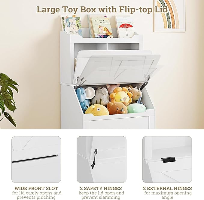 Spacious 3-tier Wooden Kids Bookcase and Toy Storage Organizer with Flip-Top Lid, Versatile Design for Playroom, Bedroom, Nursery, and Kindergarten - Child-Friendly Toy Chest Organizer