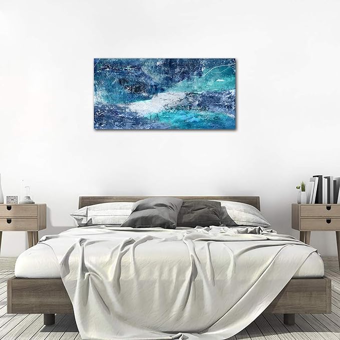 NINEASO Blue Abstract Canvas Wall Art - Turbulent Abstract Ocean Picture Blue Green Teal Wall Decor Roaring Waves Canvas Painting Abstract Prints Artwork for Living Room Bedroom Decoration 29" x 58"