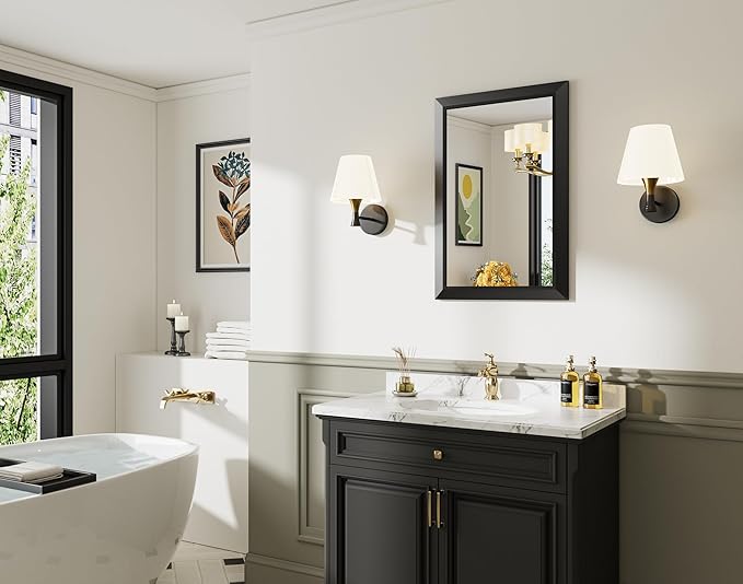 20x30 Inch Black Bathroom Mirror for Wall, Thick Metal Framed Rectangle Mirrors for Over Sink, Bedroom, Living Room, Entryway, Anti-Rust, HD Tempered Glass