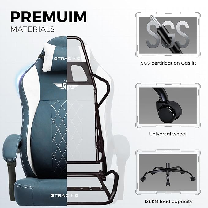 GTPLAYER Big and Tall Gaming Chair Breathable Fabric Computer Chair with Strong Lumbar Support, Comfortable Office Chairs with Pocket Spring Cushion, High Back Ergonomic Desk Chairs with Footrest