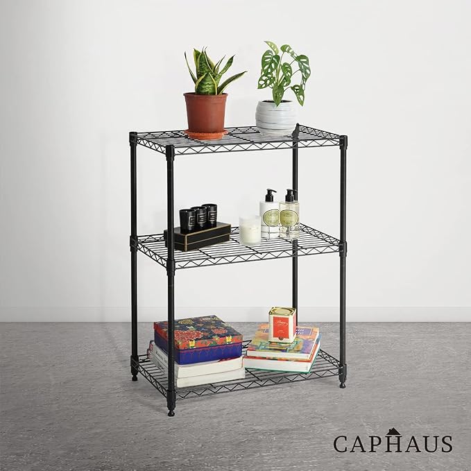 CAPHAUS 3/4/5-Tier Adjustable Height Wire Shelving Unit, Metal Steel Storage Shelve, Rack Shelving, Garage Shelving Storage Organizer, Utility Storage Shelf, 3-Tier Without Wheels, Black