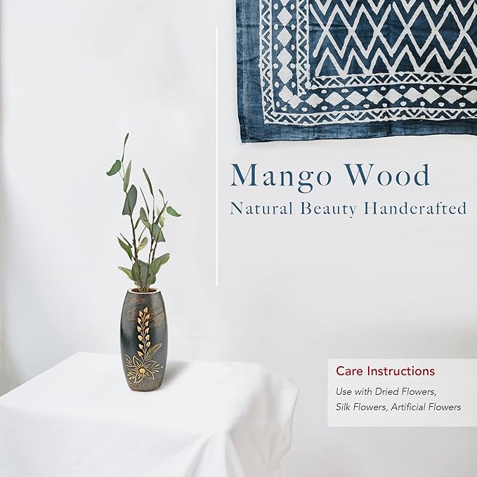 AeraVida Majestic Flower Garden Brown Mango Tree Wood Flower Vase | Dark Brown Wooden Vase for Living Room | Decorative Vase Gifts