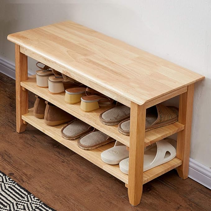 XKZG Storage Bench Wooden Shoe Rack Bench Simple Style Wood Entryway Bench (Natural,31.5")