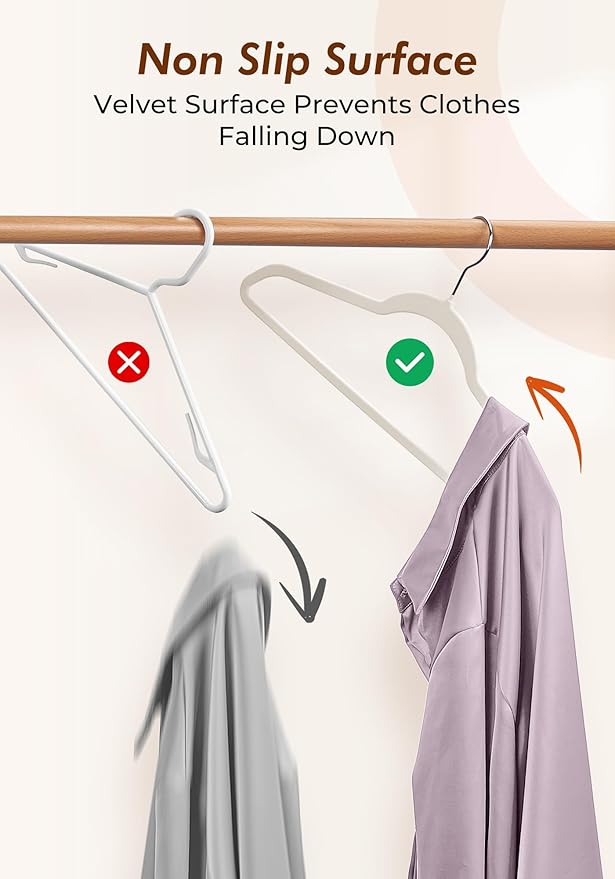 HOUSE DAY Ivory Velvet Hangers 50 Pack - Non Slip Felt Hangers Closet Essentials, Premium Space Saving Hanger, Gentle on Clothes, Sturdy Shoulder Design