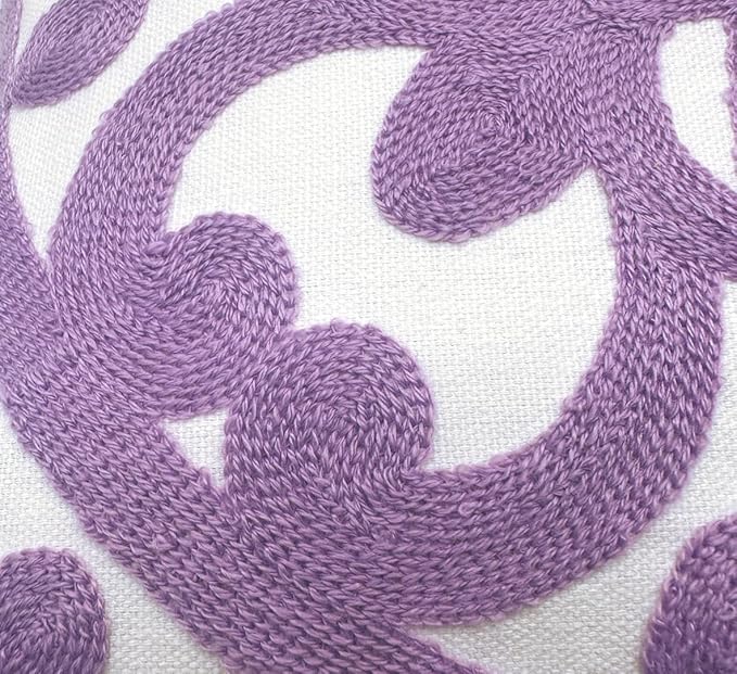 Alysheer Embroidered Decorative Throw Pillow Cover 18"x 18", Boho Mandala Modern Thick Embroidery Pattern Durable Cotton Canvas Soft Cushion Case for Sofa Couch Bed Living Room (Lilac Lavender)