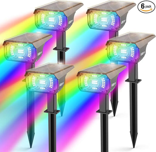 Color Solar Lights Outdoor Waterproof Spotlights with 9 Light Modes, Color Changing Outdoor Light for Decorate Festivals, Colored Solar Spot Lights Auto On/Off, RGBW 6 Pack