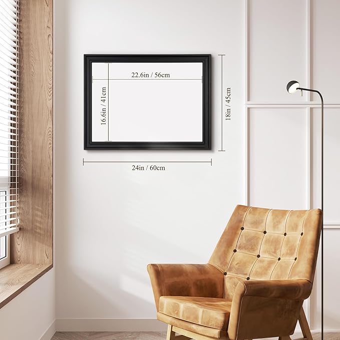 4 THOUGHT Dry Erase Board, 18 x 24 in Magnetic Whiteboard Black Vintage Wood Frame Wall-Mounted White Board Decorative Notice Board for School, Office, Home, Kitchen with 6 Magnets 4 Markers 1 Eraser