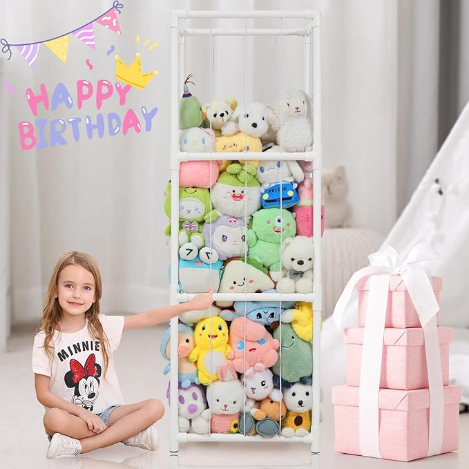 Stuffed Animals Zoo Storage, 300L Large PVC Stuffed Animal Holder Organizer, Easy-Access Plush Toy Storage Cage for Toddler Playroom, Bedroom