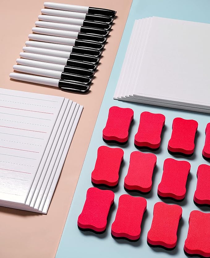 GAMENOTE White Board Dry Erase, Small Magnetic Lined White Board Set, Double Sided Magnet Ruled Lap Boards Whiteboard for Kids and Student Learning, 9x12 Inches (Pack of 12)