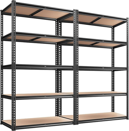 REIBII 2020LBS Storage Shelves 5 Tier Garage Shelving Heavy Duty, Adjustable Metal Shelving Unit, Garage Shelves for Basement Warehouse Pantry, 72" H x 35.55" W x 16" D, Black, 2 Pack