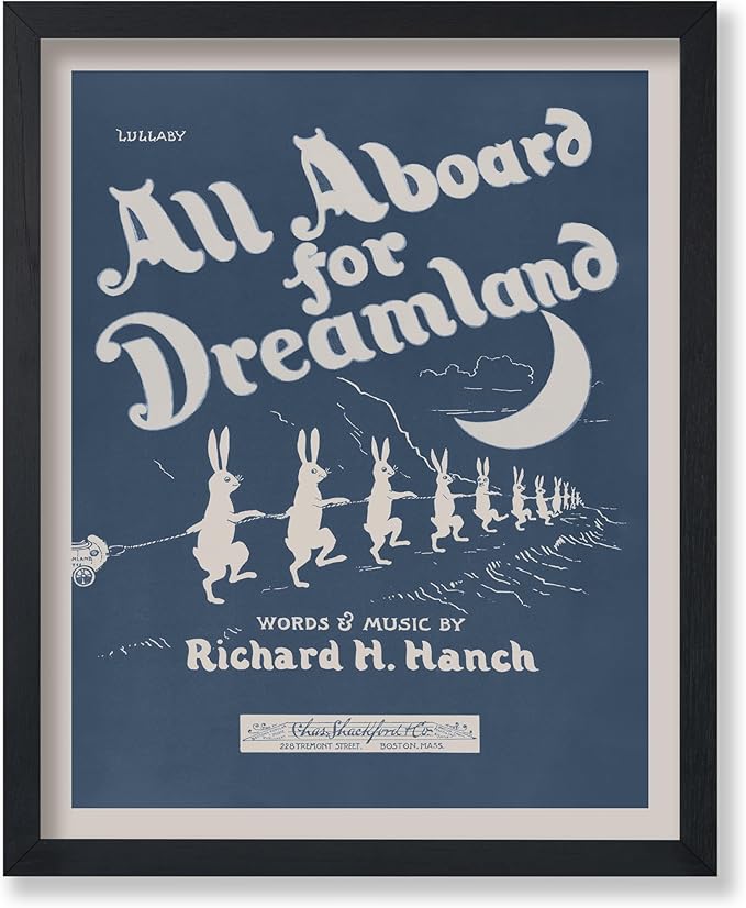Poster Master All Aboard For Dreamland Poster - Retro Children's Lullaby Print - Story Book Art - Bunny Art - Rabbit Art - Aesthetic Art - Kid's Bedroom or Nursery Wall Decor, 18x24 Unframed Wall Art