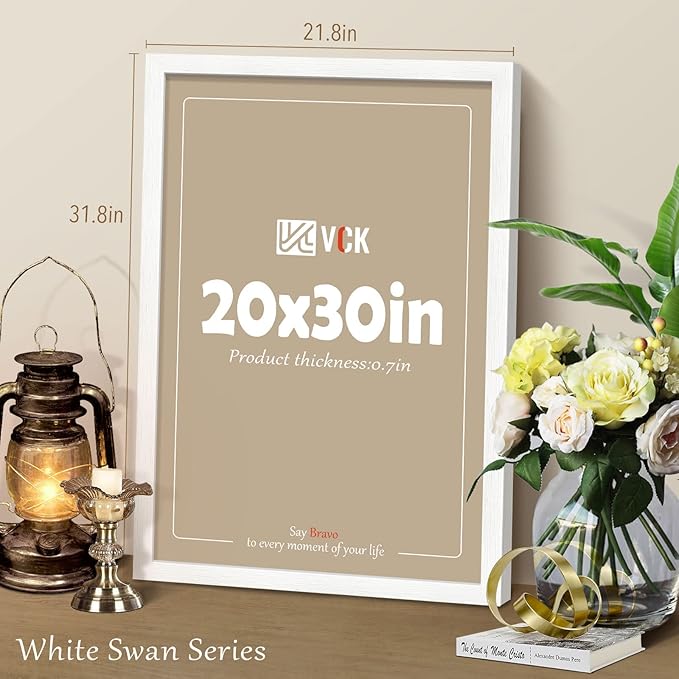 VCK 20x30 Poster Frame Set of 4 - White, Gallery-Quality Wood Picture Frames, 1.1-Inch Wide Border, Polished Plexiglass, Vertical or Horizontal Wall Display for Photo/Art/Prints, White