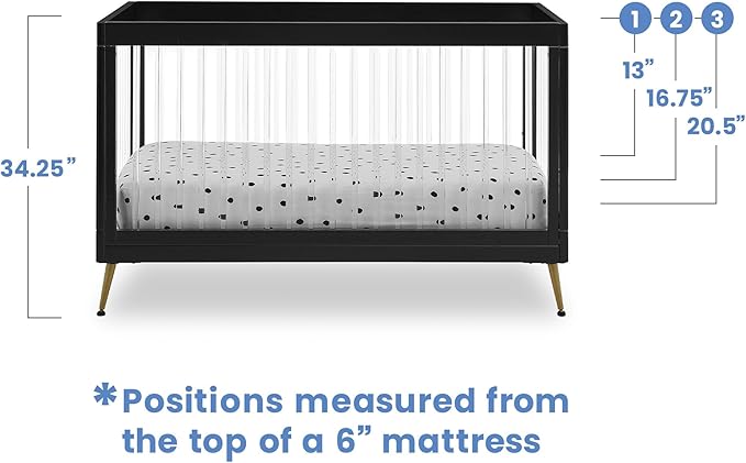 Delta Children Sloane 4-in-1 Acrylic Convertible Crib - Greenguard Gold Certified, Black/Bronze