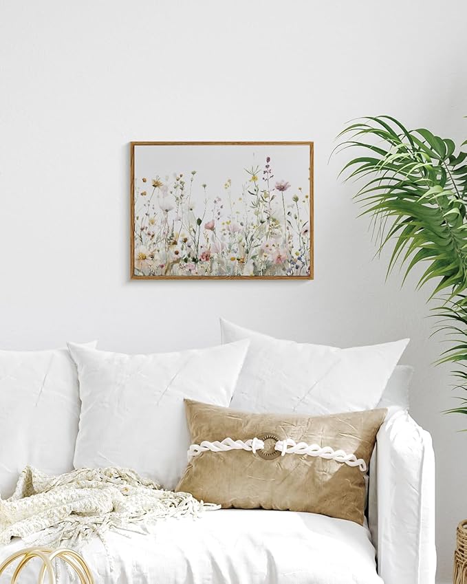InSimSea Framed Wall Art for Living Room Watercolor Flowers Paingting Pictures Wall Decor Aesthetic Wildflower Art Elegant Pastel Florals Canvas Print Home Decor for Bathrrom, Bedroom Décor 12x16In